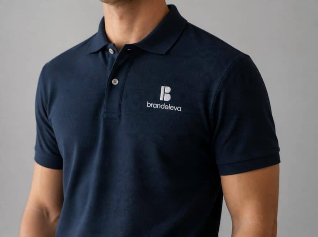 Polo bleu nuit brodé au logo Brandeleva